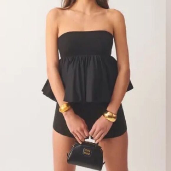 NWT Reformation Simone Strapless Bubble Hem Peplum Black Top Size Small $128 - Picture 7 of 11